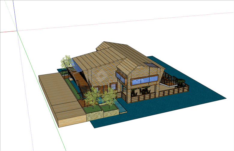 独特创新现代风格木制临水别墅su模型-图二