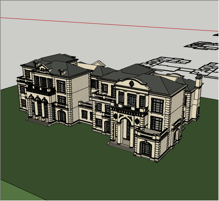 灰色房顶的一楼连接着的带车库的别墅su模型-图二