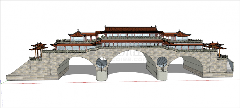 新奇壮丽中式廊桥su模型-图二