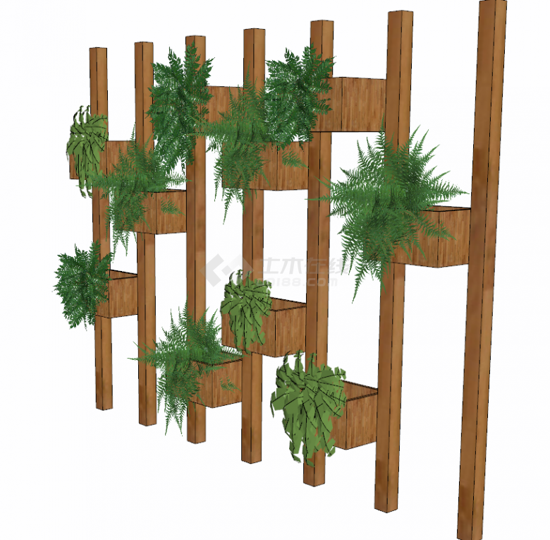 实木框架组合成的方格小绿植的花架花墙su模型-图二