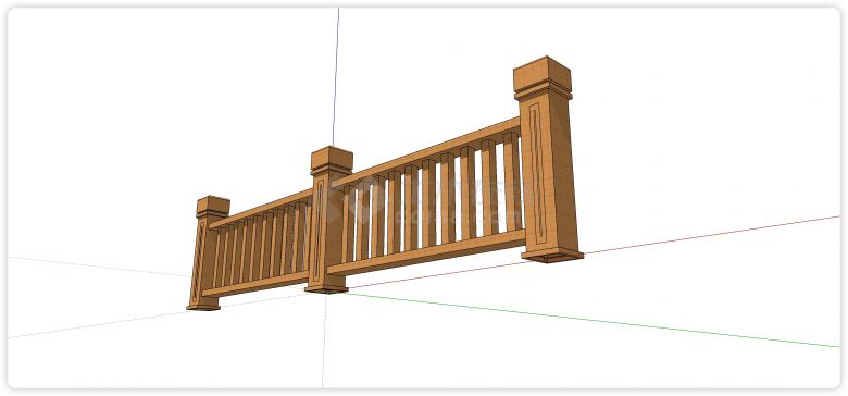 两段木方竖条木质栏杆su模型-图二