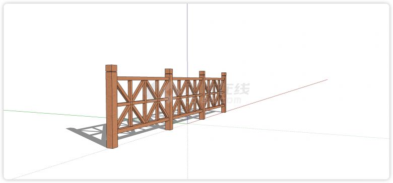 中式木方米字组合木质栏杆su模型-图二