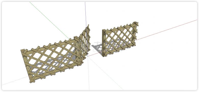圆木条组合棱形木质栏杆su模型-图二