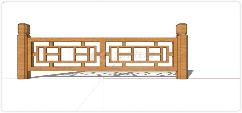 大小矩形组合造型木质栏杆su模型-图一