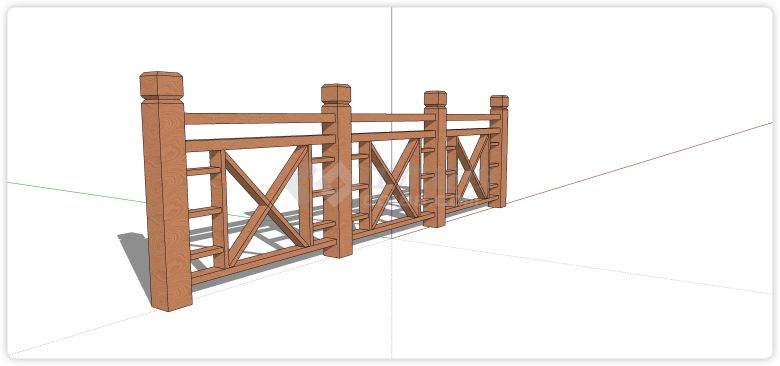 大小方格拼X型造型木质栏杆su模型-图二