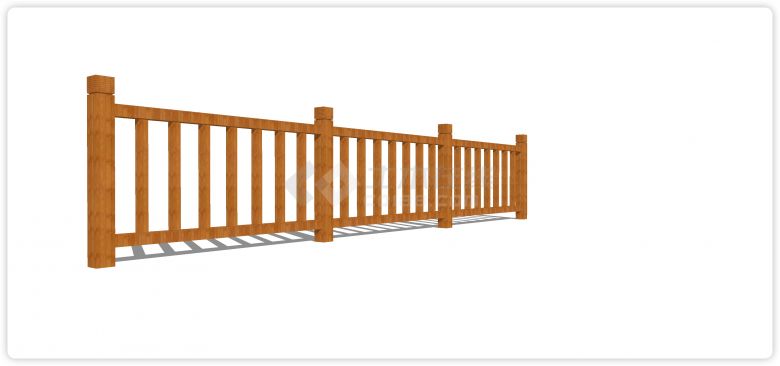 竹节纹经典竖线造型木质栏杆su模型-图二