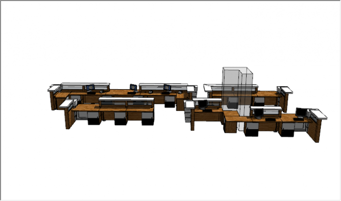 现代深色原木办公室多人桌椅su模型_图1