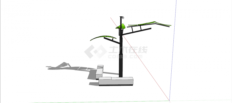 现代黑色杆绿色叶形景观灯具su模型-图二