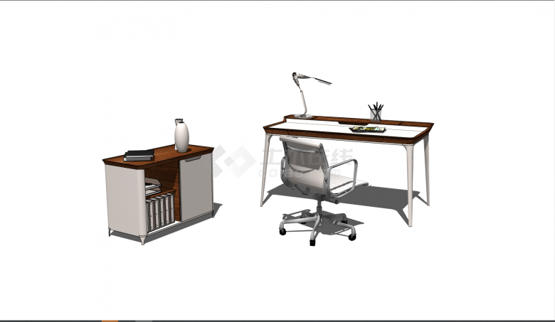 中式简约办公室家具桌椅su模型-图一
