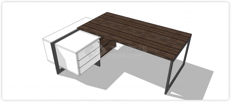 白色柜体黑丝木纹桌面办公室家具桌椅su模型-图二