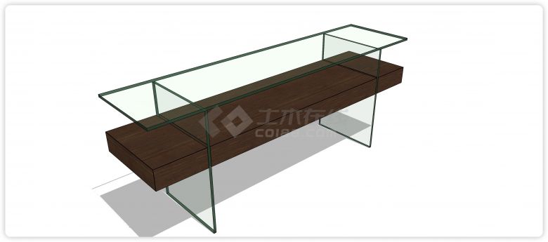 玻璃桌面胡桃木储物格子办公室家具桌椅su模型-图二