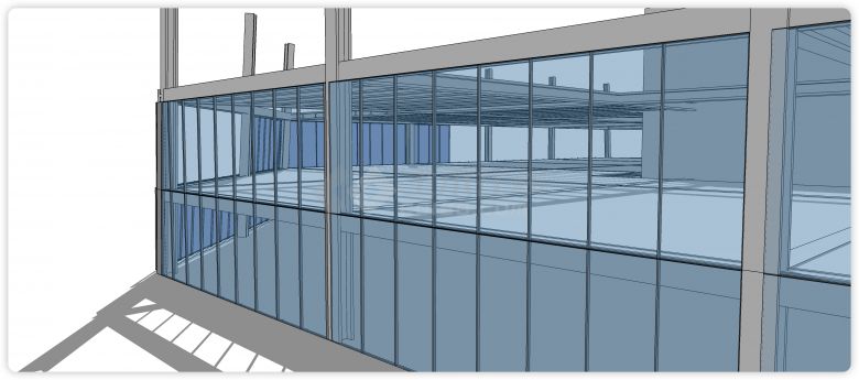 长形蓝色内部长金属边框固定玻璃幕墙su模型-图二