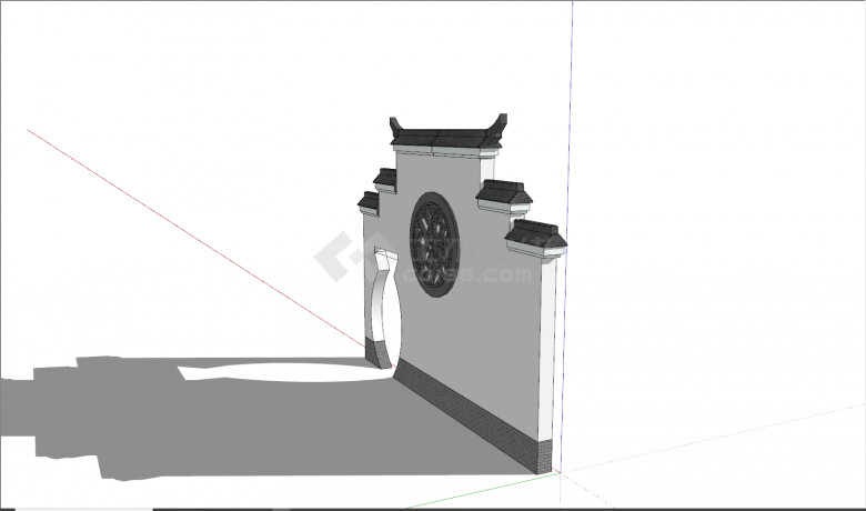 新中式墙面圆形图案镂空民宿入口景墙su模型-图二