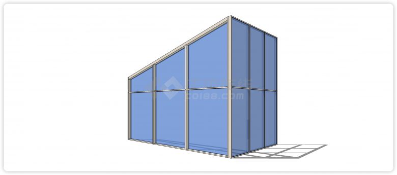 蓝色玻璃白色窄边框固定玻璃幕墙su模型-图一