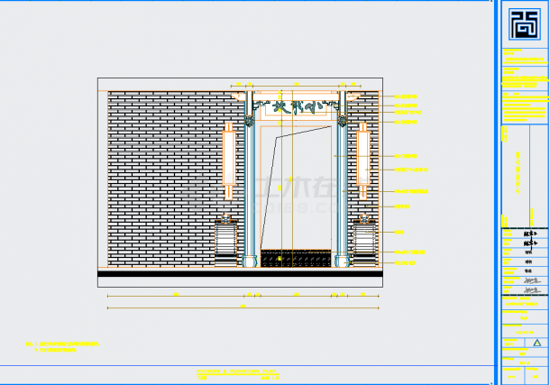 广东深圳小龙坎中式风餐厅装修门头CAD图纸-图一