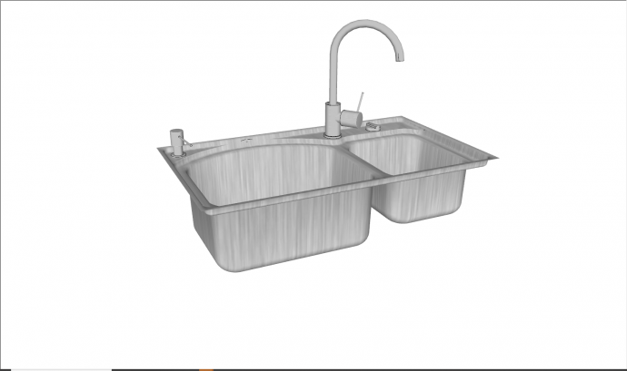 现代两个水龙头不锈钢台盆水槽组合su模型_图1