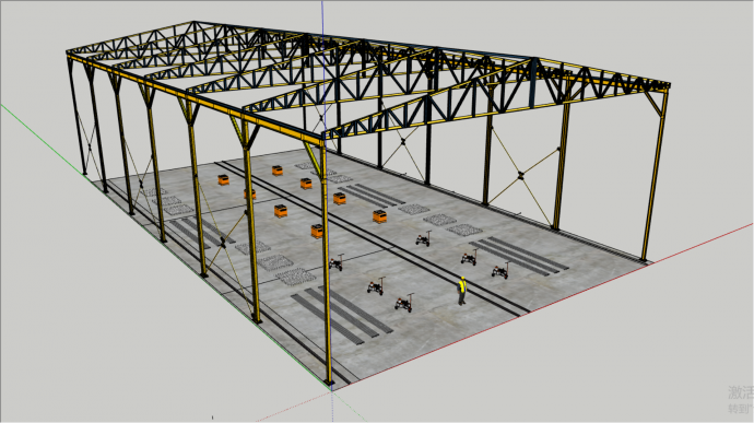工厂车间钢结构框架su模型_图1