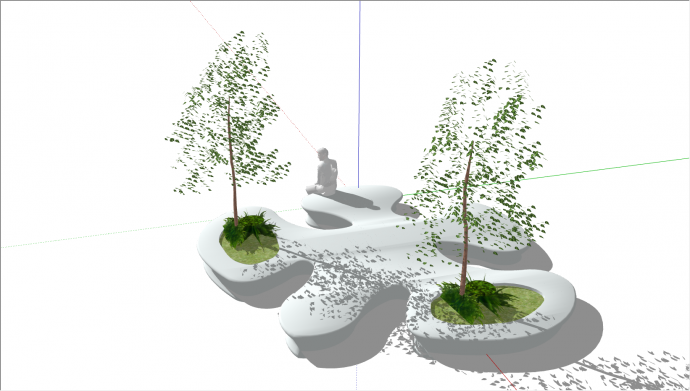简约白色花坛现代景观设计su模型_图1
