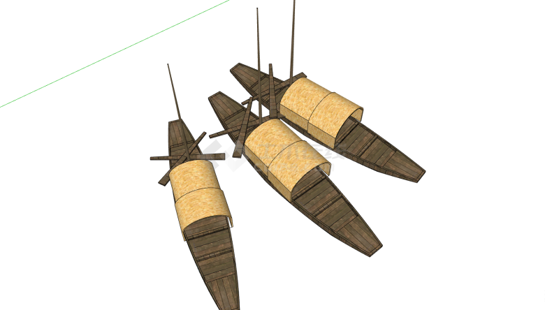 小型的带有棚子的中国古代渔船su模型-图二