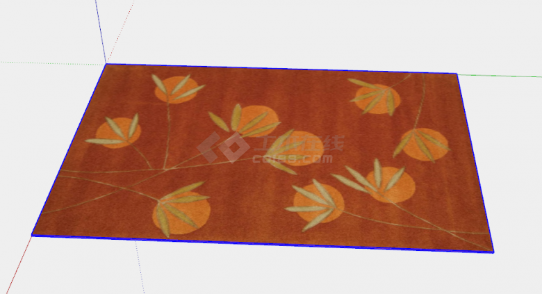 带有大树叶的橘红色的布艺地毯su模型-图一