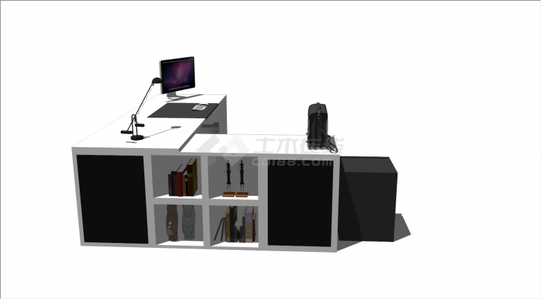 带电脑麦克风L型办公室桌子su模型-图二