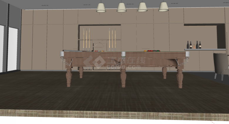 褐色现代台球桌球室su模型-图二