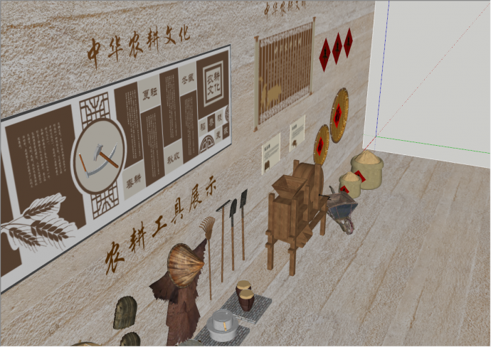 中国农耕文化墙民俗文化景观建筑su模型_图1
