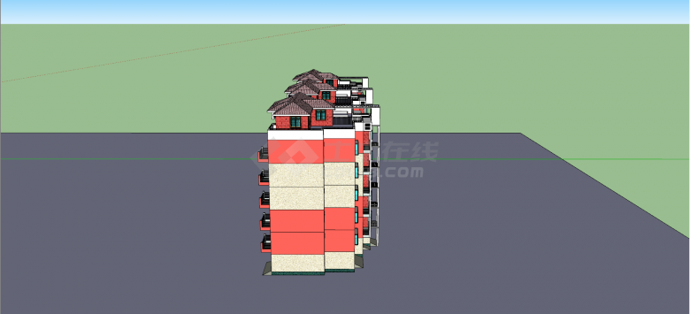 双色墙体联排独栋住宅su模型-图二