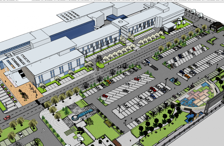 中式广场公园带停车场su模型-图一