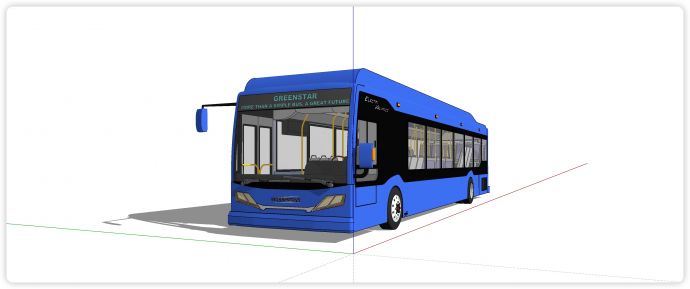 蓝色加长四轮公交车汽车su模型_图1