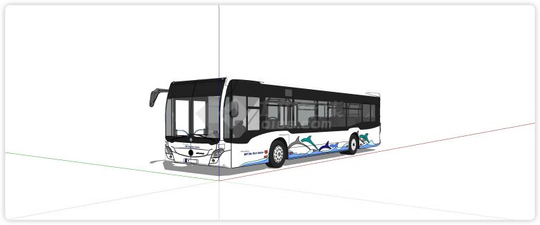 白色海豚海报四轮公交车汽车su模型-图二
