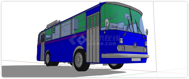 蓝色车顶带行李架公交车汽车su模型-图二