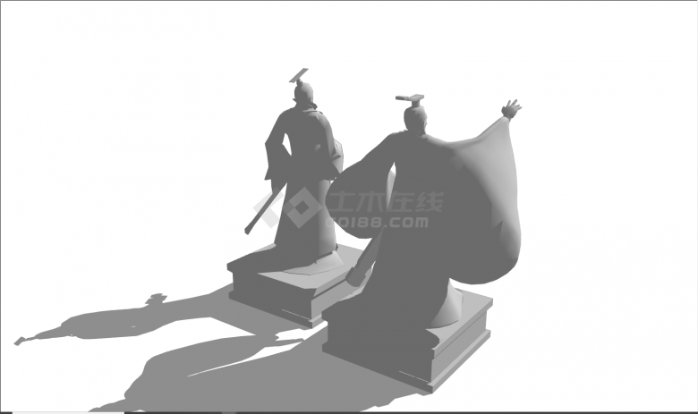 现代白色两个将军雕塑su模型-图二