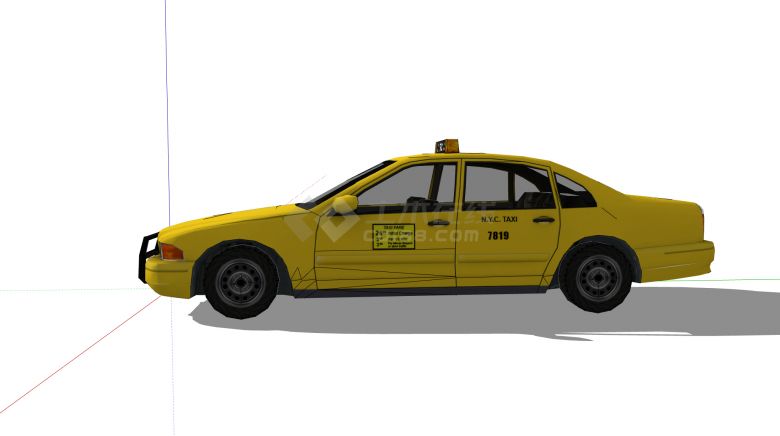 纽约黄色出租车轿车汽车su模型-图二