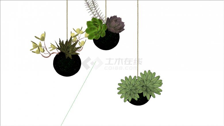三个球状吊挂绿植盆栽su模型-图二