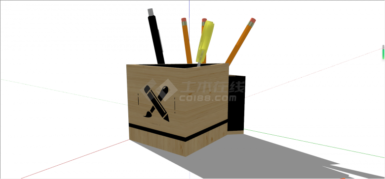 黑色实木制的笔盒摆件su模型-图二