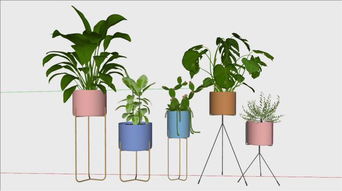 多个带架子马卡龙配色现代绿植盆栽su模型_图1