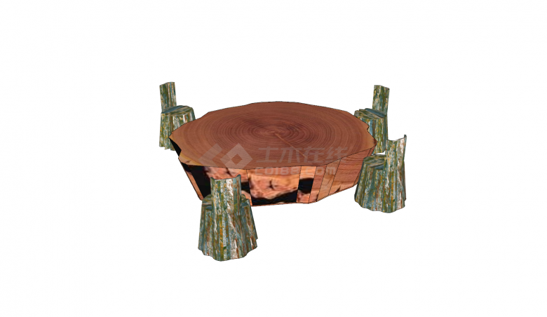 根雕茶桌茶台桌椅造型su模型-图二