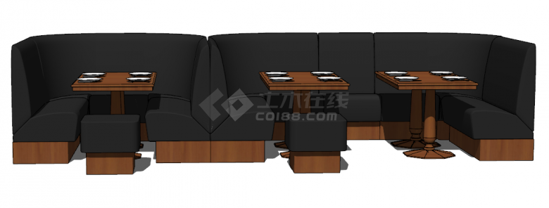现代轻奢黑色木质大气创意卡座座椅su模型-图二
