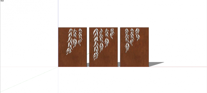 刻画柳树树枝棕色方形锈板景墙su模型_图1