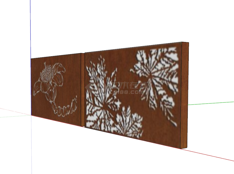 花卉拼接一类锈板景墙su模型-图二
