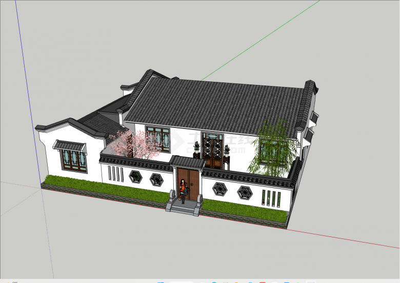中式住宅中式建筑小型四合院su模型-图二