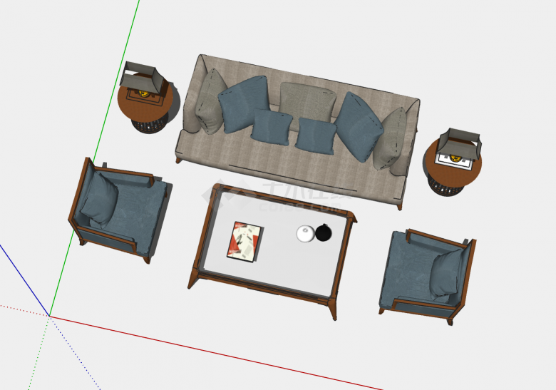 中式组合沙发su模型-图二
