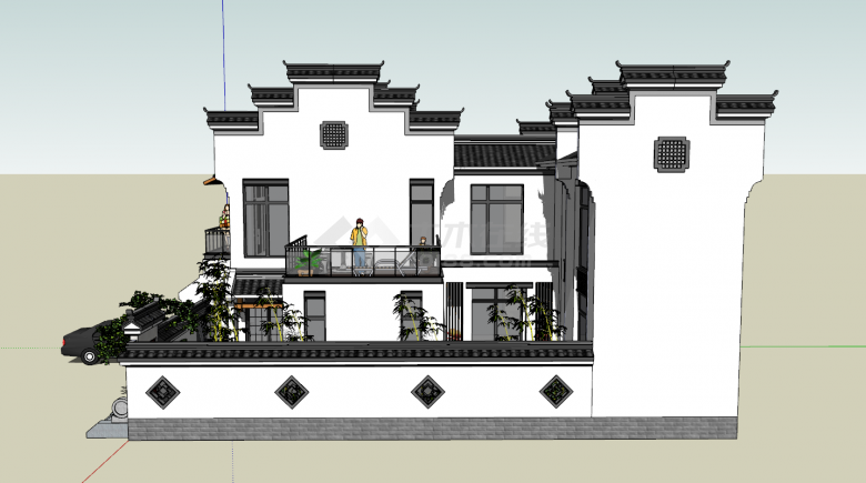 现代中式简约独栋住宅su模型-图二
