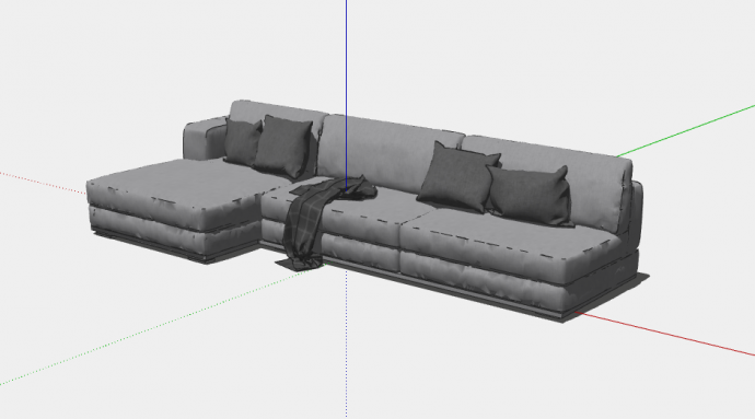 灰色布艺多人组合沙发su模型_图1