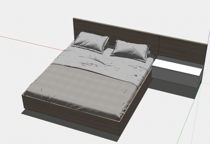 深色四件套带有白色大床头柜子的床su模型_图1