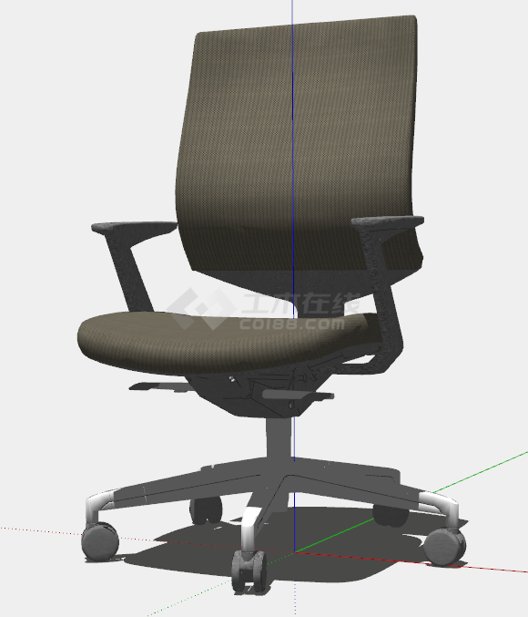 绿棕色的带扶手和旋转轮的办公椅子su模型-图一