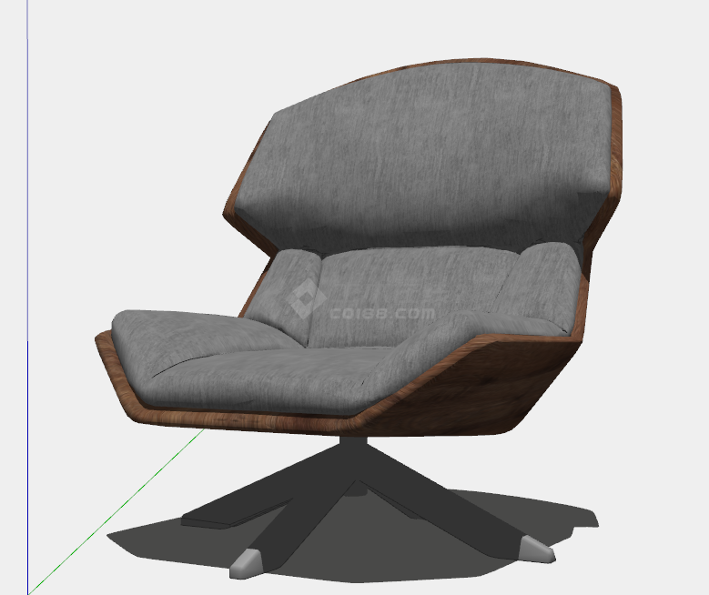 带四角支架和灰色坐垫的实木办公椅子su模型-图一