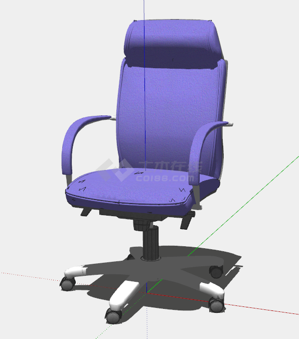 亮紫色可调高带滑轮办公椅子su模型-图二
