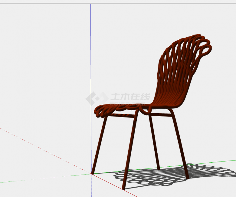 一款红色的木质编制的无扶手椅子su模型-图一